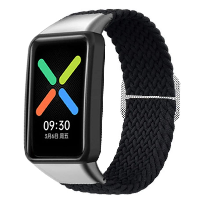 For Oppo Watch Free Replacement Strap Braided Elastic Fabric Watch Band with Silver Connector - Black - 2