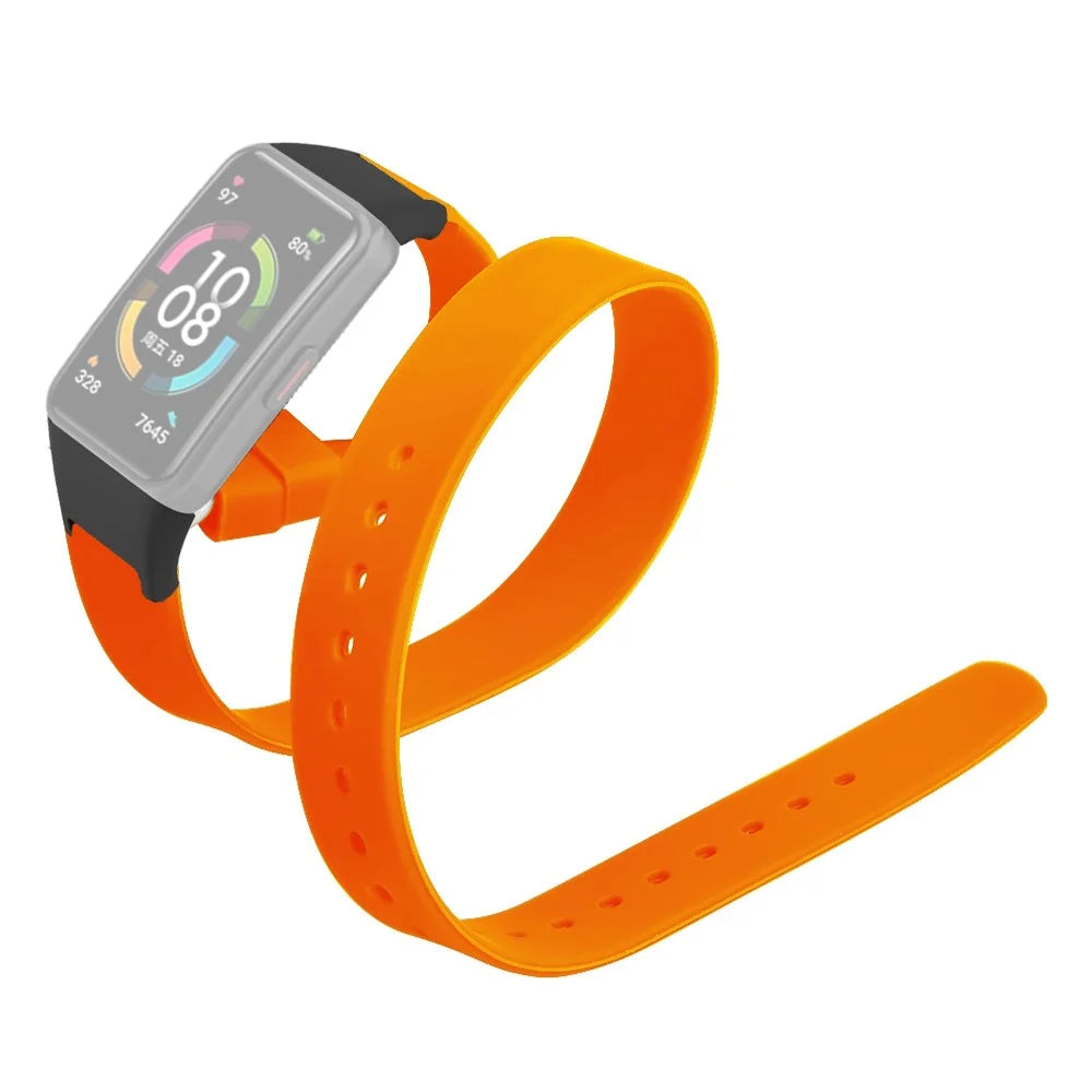 For Huawei Band 6 / Band 6 Pro / Honor Band 6 Strap Long Silicone Watch Bands - Orange - 1