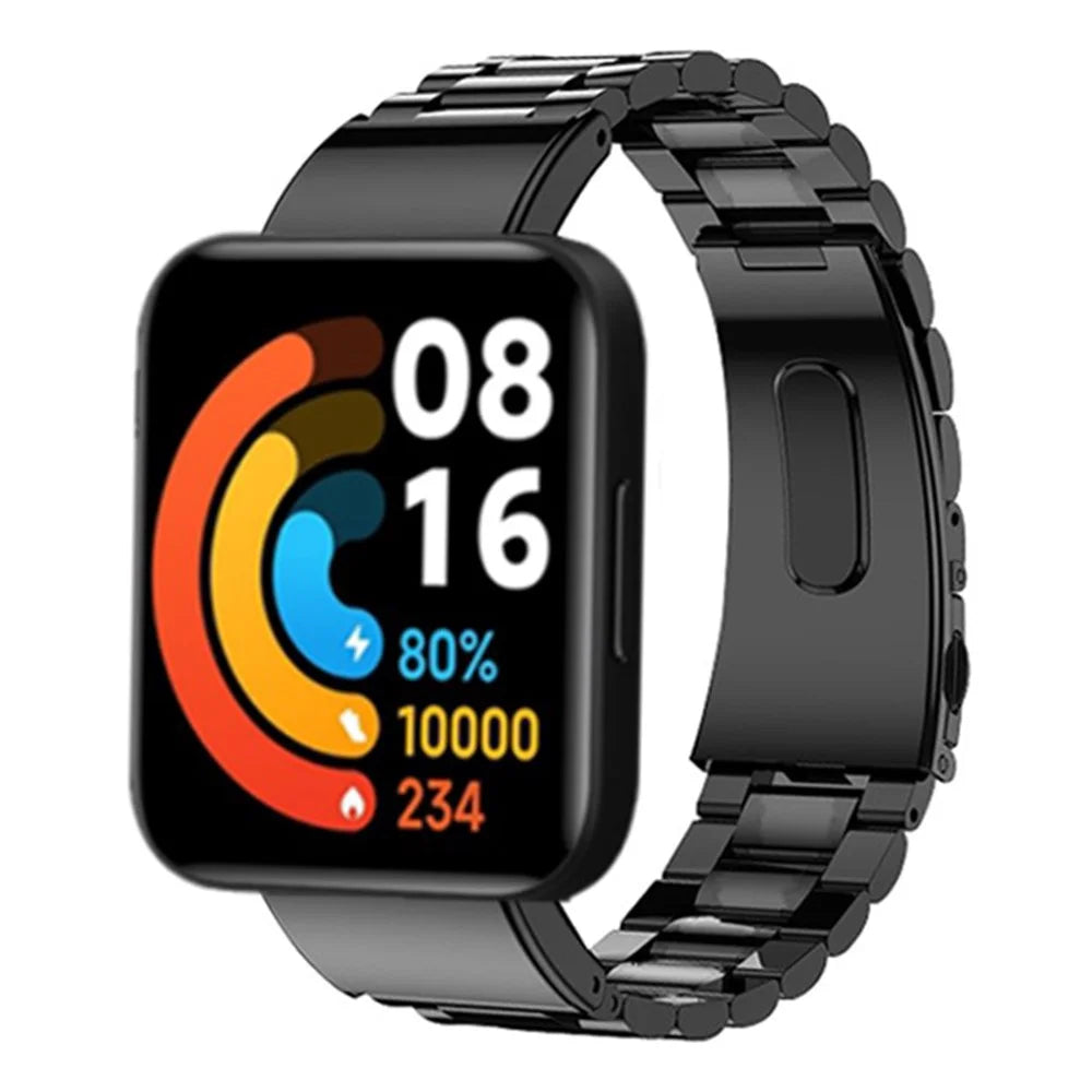 For Xiaomi Redmi Watch 2 / Watch 2 Lite Watch Band 3-beads Solid Metal Strap Replacement - Black - 2