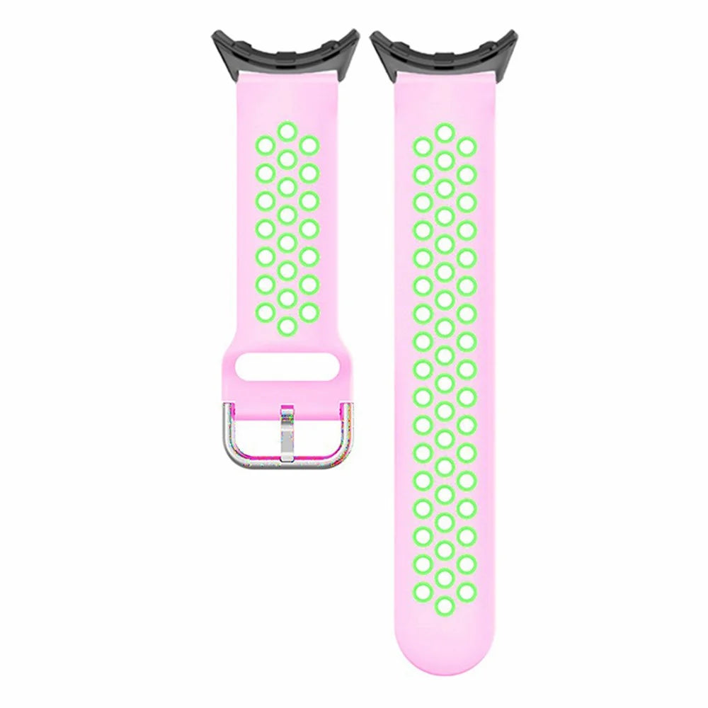 For Google Pixel Watch 4 41mm / Watch 3 41mm / Watch 2 / Watch Silicone Strap Dual Color Breathable Watch Bands - Pink+Green - 1