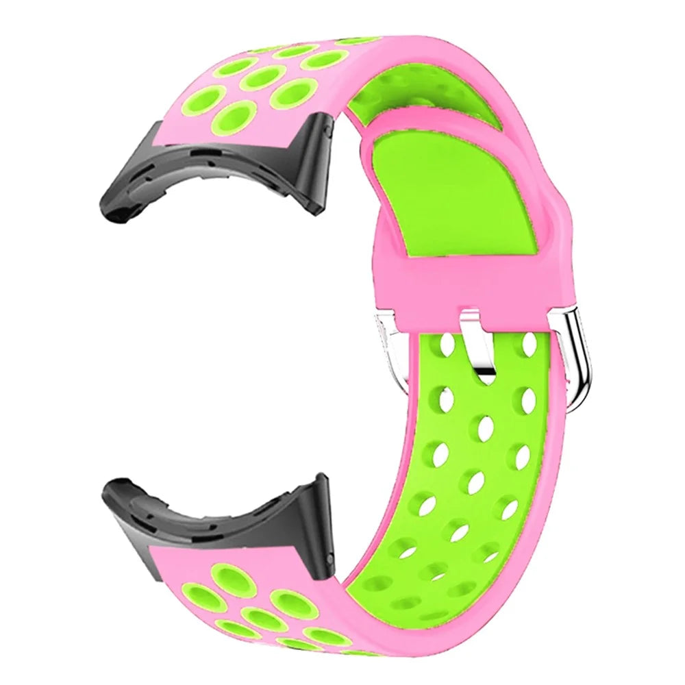 For Google Pixel Watch 4 41mm / Watch 3 41mm / Watch 2 / Watch Silicone Strap Dual Color Breathable Watch Bands - Pink+Green - 2