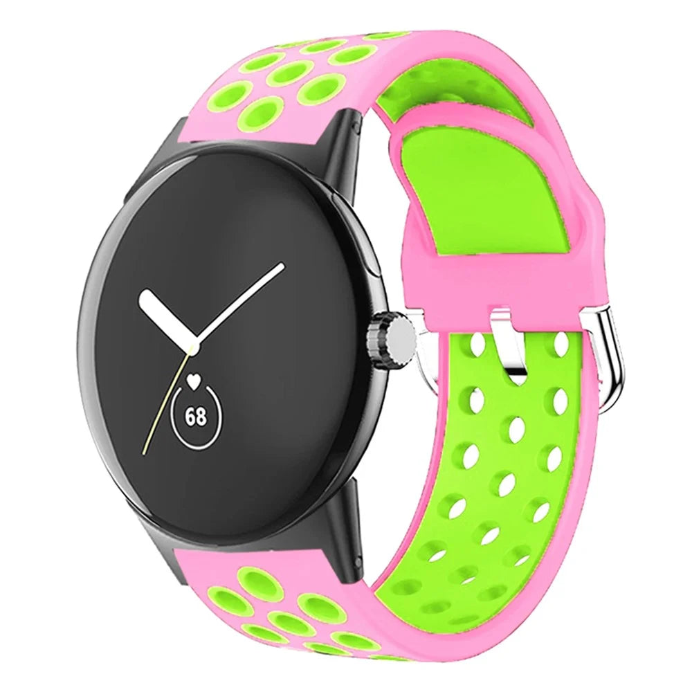 For Google Pixel Watch 4 41mm / Watch 3 41mm / Watch 2 / Watch Silicone Strap Dual Color Breathable Watch Bands - Pink+Green - 3