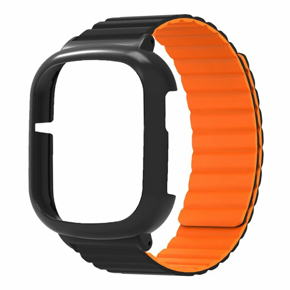 For Honor Watch 4 Silicone Watch Band Magnetic Wrist Strap with PC Watch Case - Black+Orange - 1