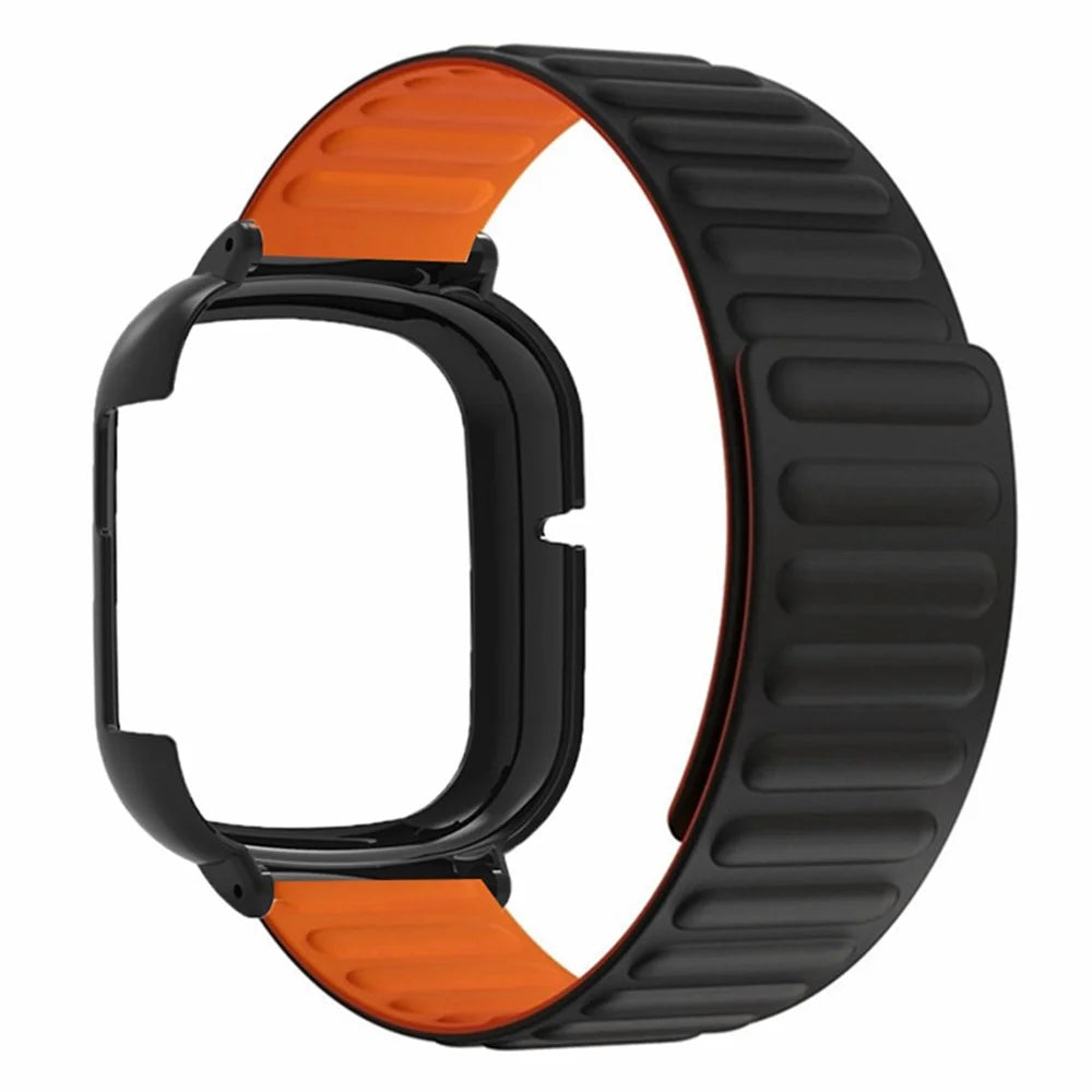 For Honor Watch 4 Silicone Watch Band Magnetic Wrist Strap with PC Watch Case - Black+Orange - 2
