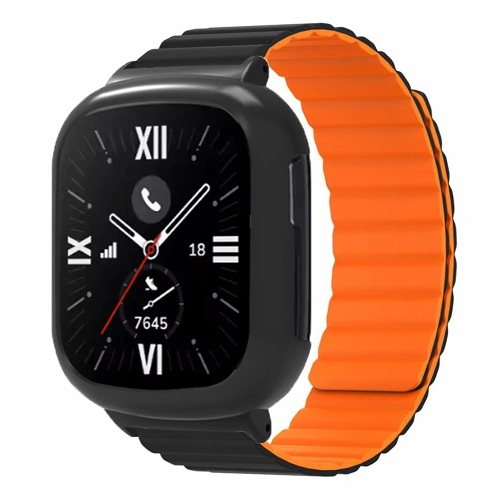 For Honor Watch 4 Silicone Watch Band Magnetic Wrist Strap with PC Watch Case - Black+Orange - 3