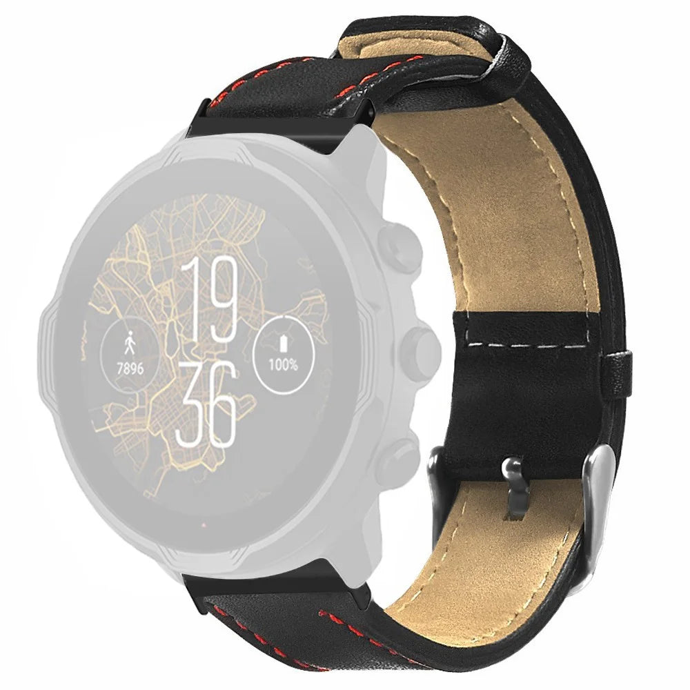 For Suunto Spartan Sport Wrist HR Baro / Suunto 7 Watch Strap 24mm Genuine Cow Leather Bands - Black - 1