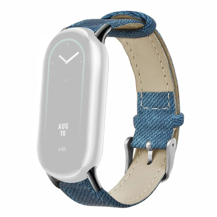 For Xiaomi Smart Band 9 NFC / 9 / 8 NFC / 8 Strap Denim Texture Cowhide Leather Band - Blue - 1