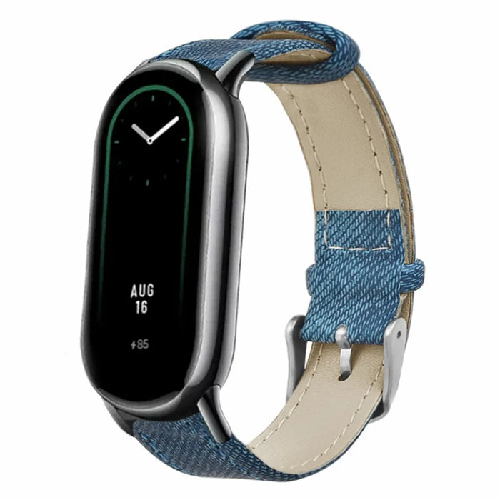 For Xiaomi Smart Band 9 NFC / 9 / 8 NFC / 8 Strap Denim Texture Cowhide Leather Band - Blue - 4