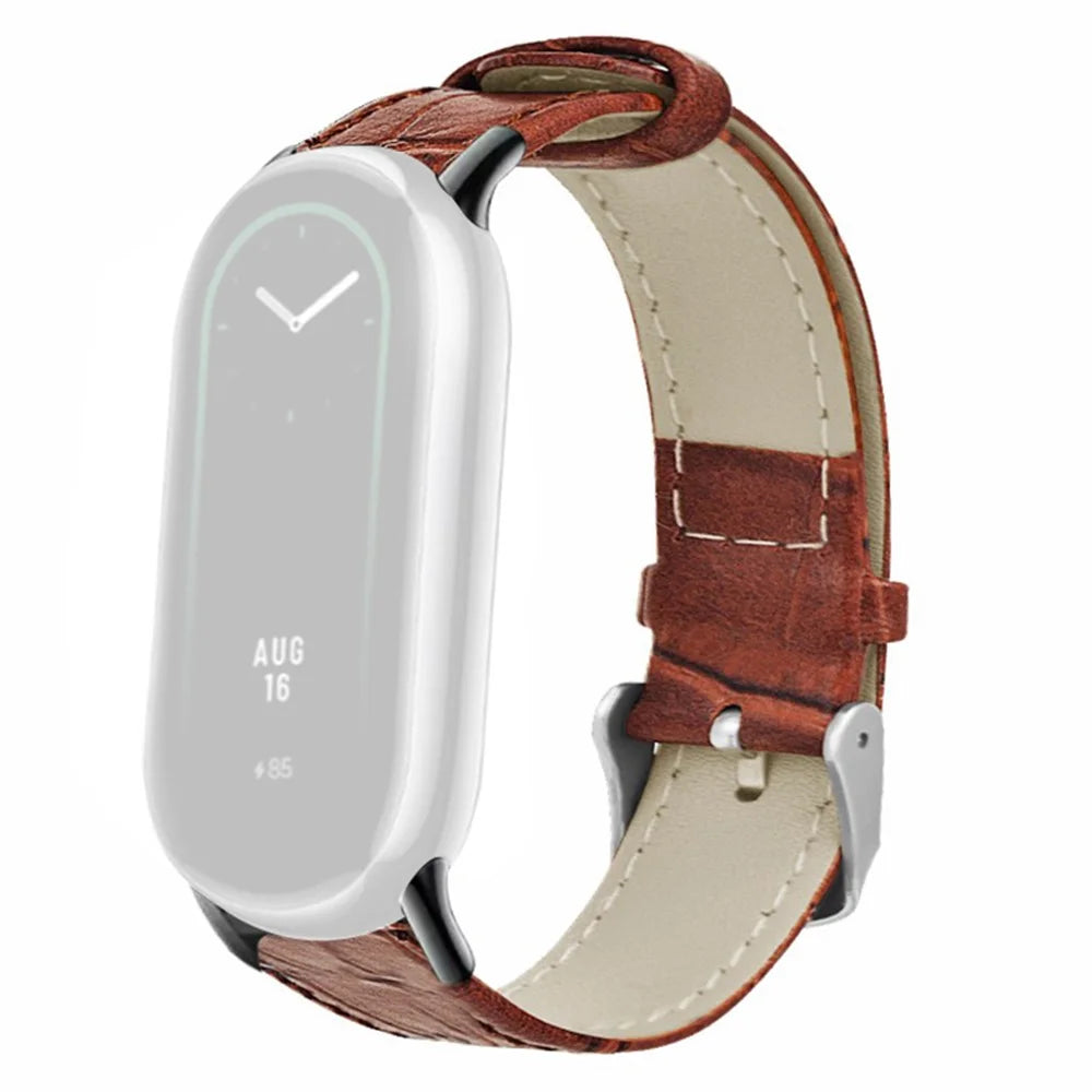 For Xiaomi Smart Band 9 NFC / 9 / 8 NFC / 8 Replacement Strap Bamboo Texture Cowhide Leather Band - Brown - 1