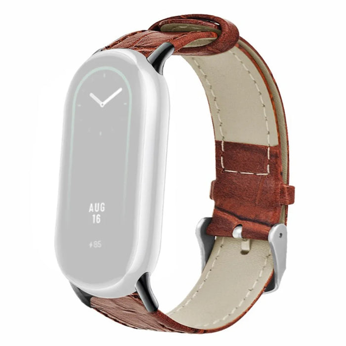 For Xiaomi Smart Band 9 NFC / 9 / 8 NFC / 8 Replacement Strap Bamboo Texture Cowhide Leather Band - Brown - 4