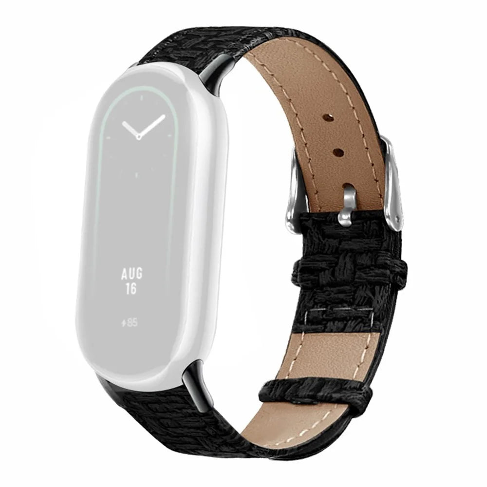 For Xiaomi Smart Band 9 NFC / 9 / 8 NFC / 8 Wrist Strap Woven Texture Cowhide Leather Band - Black - 1