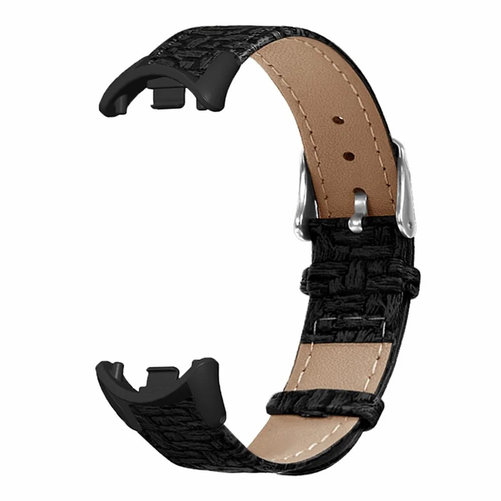 For Xiaomi Smart Band 9 NFC / 9 / 8 NFC / 8 Wrist Strap Woven Texture Cowhide Leather Band - Black - 2