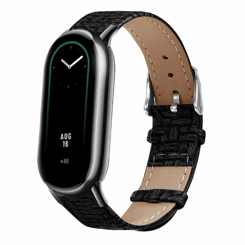For Xiaomi Smart Band 9 NFC / 9 / 8 NFC / 8 Wrist Strap Woven Texture Cowhide Leather Band - Black - 4
