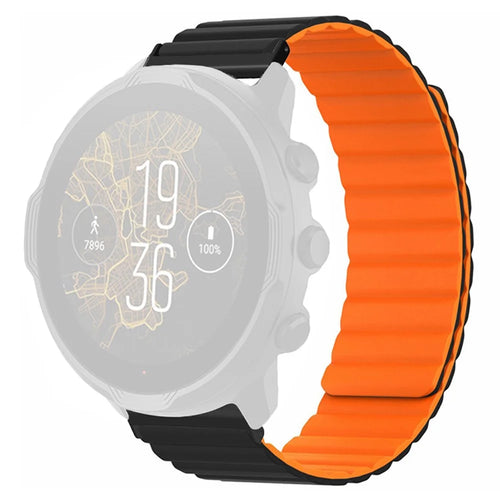 For Suunto Spartan Sport Wrist HR Baro / Suunto 7 Magnetic Band 24mm Silicone Watch Strap - Black+Orange - 1