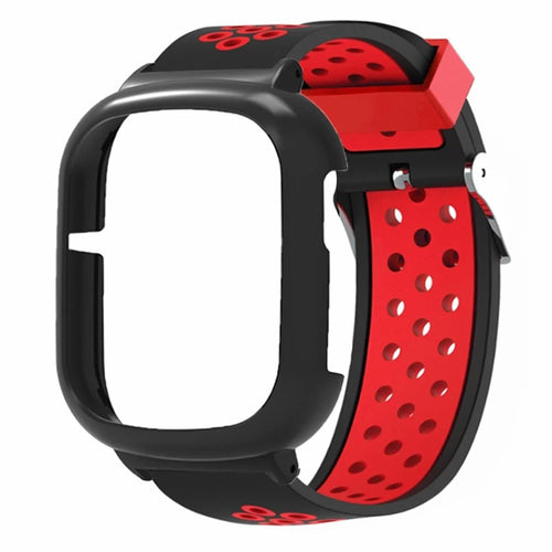 For Honor Watch 4 Adjustable Strap Dual Color Silicone Band with Watch Case - Black+Red - 1