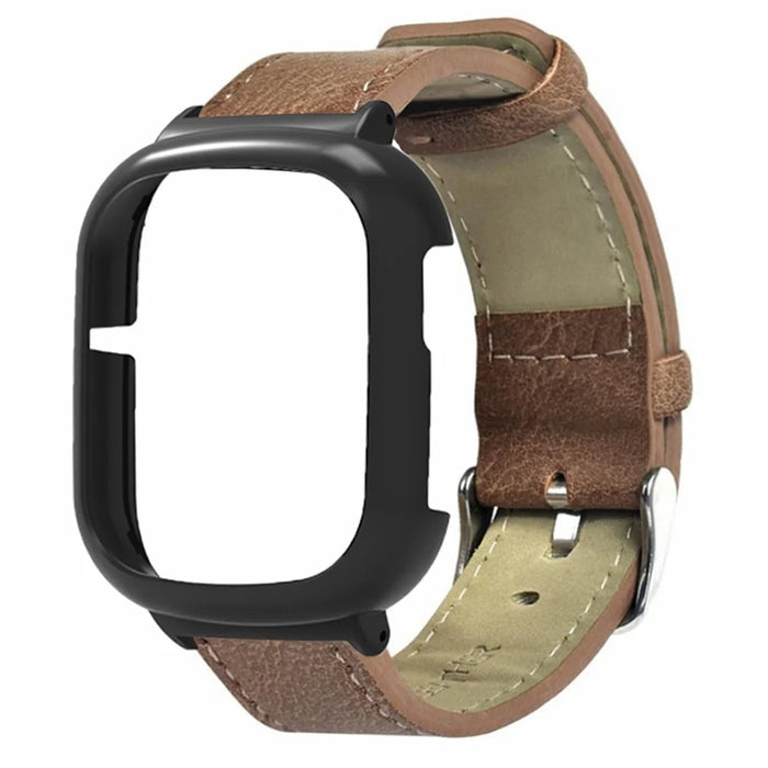 Retro PU Leather Watch Band for Honor Watch 4 Replacement Strap with PC Watch Case - Brown - 1