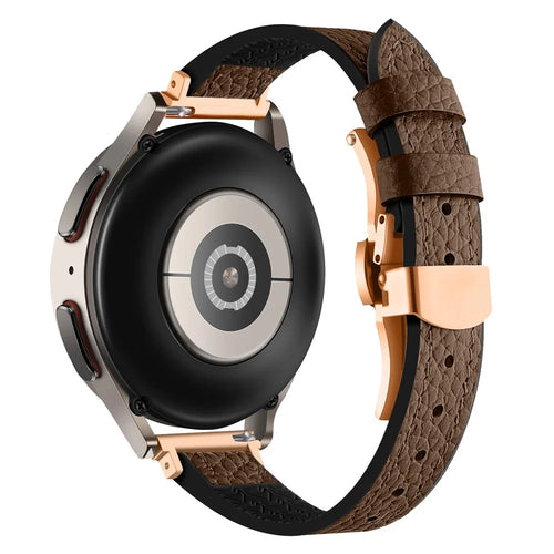 For Samsung Gear S3 Classic / Huawei Watch Ultimate / Xiaomi Watch S1 Watch Band 22mm Silicone+Genuine Leather Watch Strap - Brown / Rose Gold Buckle - 1