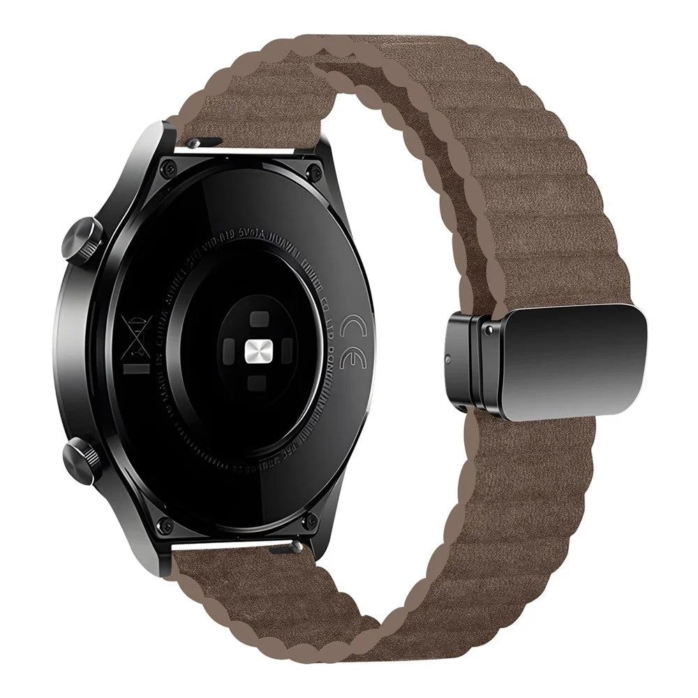 For Samsung Gear S3 Classic / Garmin Vivoactive 4 Magnetic Watch Band 22mm Leather Strap - Light Tan - 1