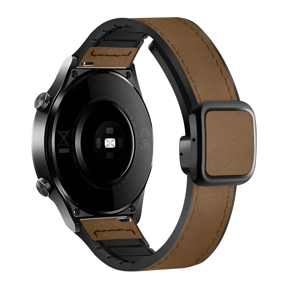 For Samsung Galaxy Watch6 / Garmin Venu Sq 2 Watch Band 20mm PU Leather+Silicone Strap - Dark Brown - 1