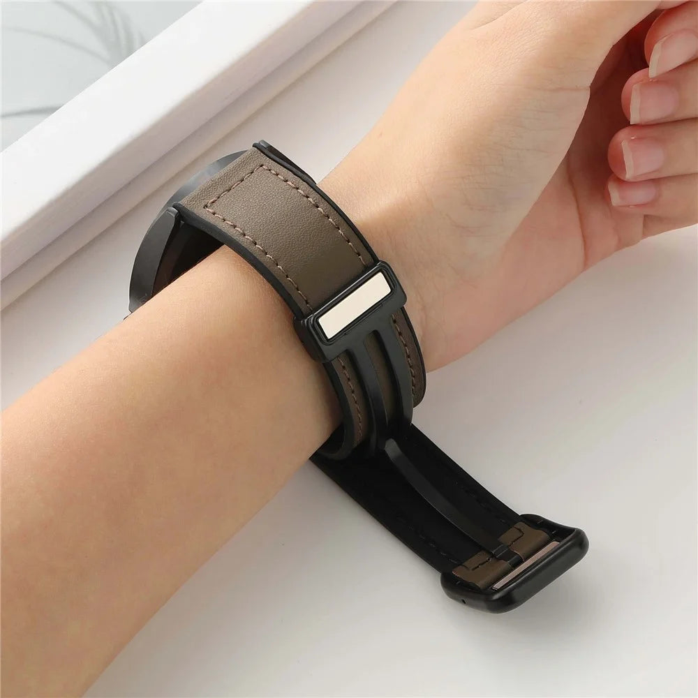 For Samsung Galaxy Watch6 / Garmin Venu Sq 2 Watch Band 20mm PU Leather+Silicone Strap - Dark Brown - 3