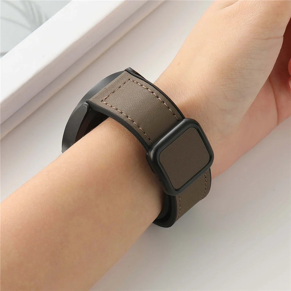 For Samsung Galaxy Watch6 / Garmin Venu Sq 2 Watch Band 20mm PU Leather+Silicone Strap - Dark Brown - 4