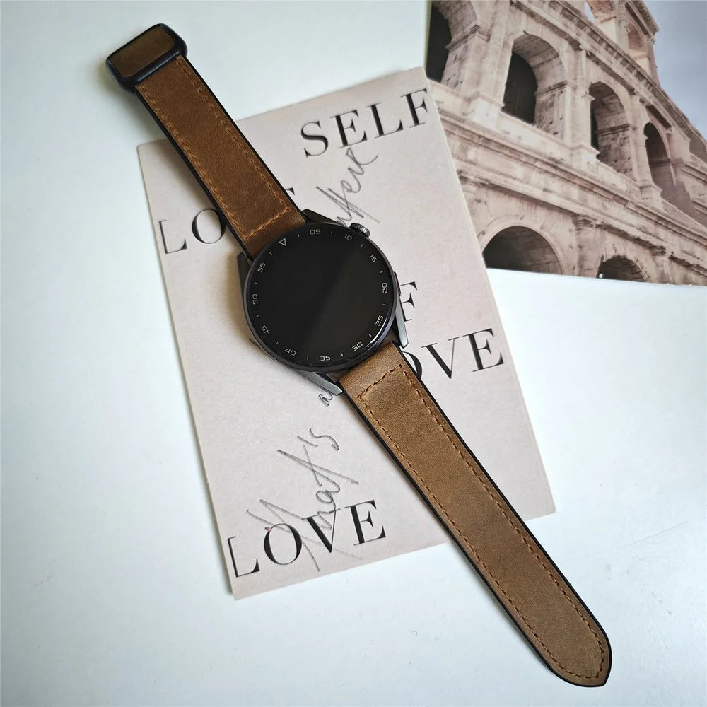 For Samsung Gear S3 Classic / Garmin Vivoactive 4 Magnetic Band 22mm Leather Coated Silicone Watch Strap - Dark Brown - 2