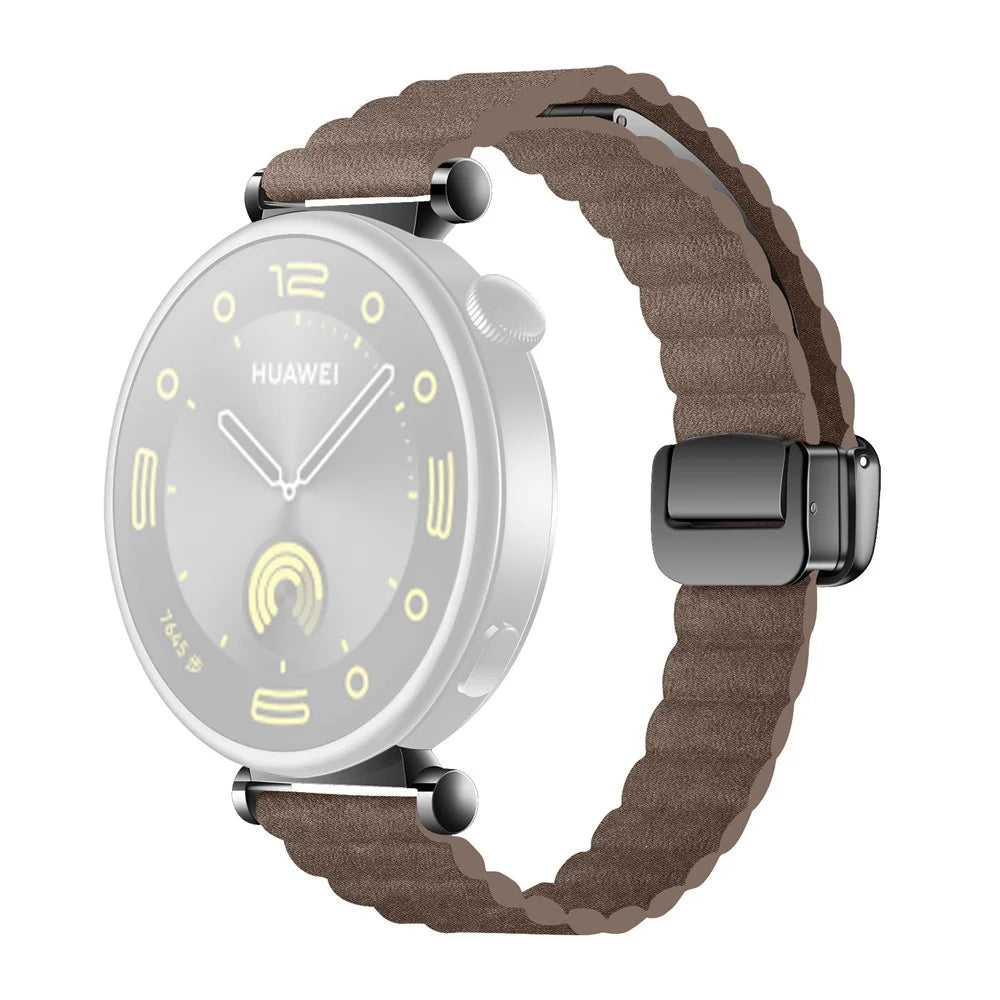 18mm Universal Watch Band Genuine Cow Leather Coated Silicone Magnetic Strap Replacement - Light Tan - 1