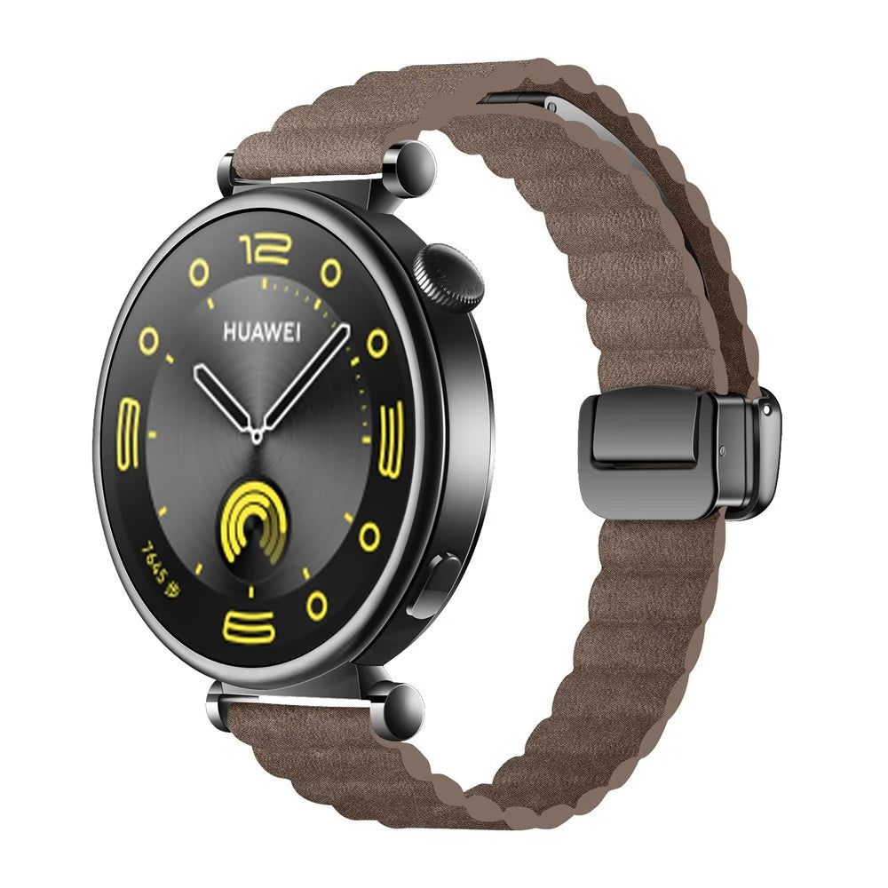 18mm Universal Watch Band Genuine Cow Leather Coated Silicone Magnetic Strap Replacement - Light Tan - 2