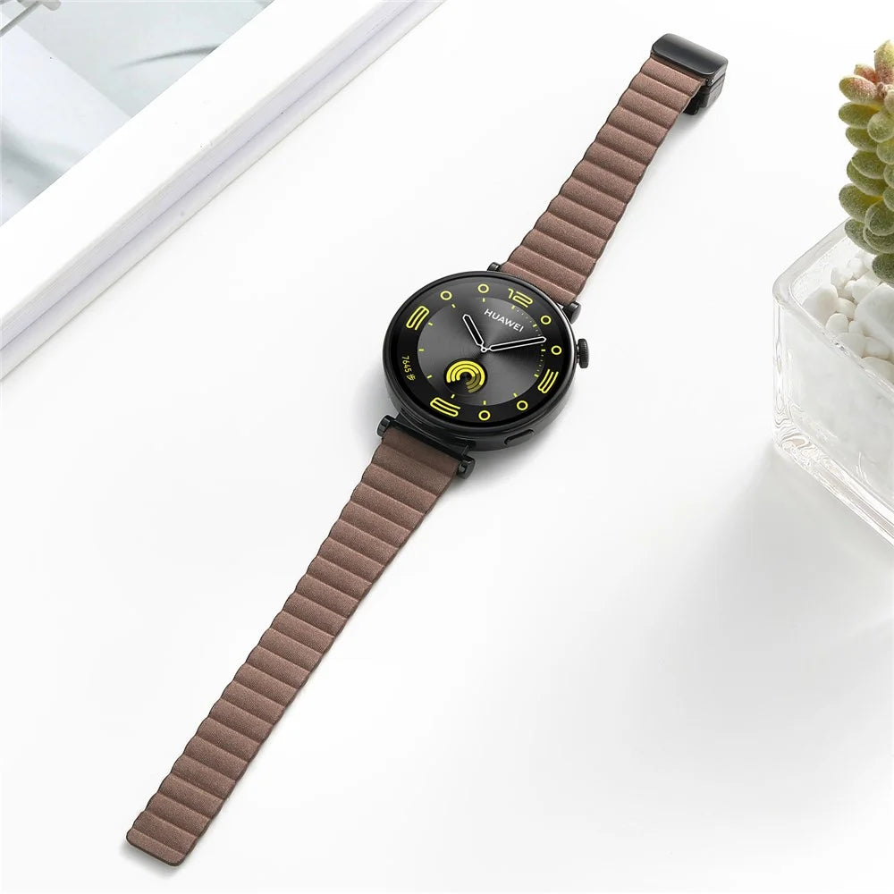18mm Universal Watch Band Genuine Cow Leather Coated Silicone Magnetic Strap Replacement - Light Tan - 3