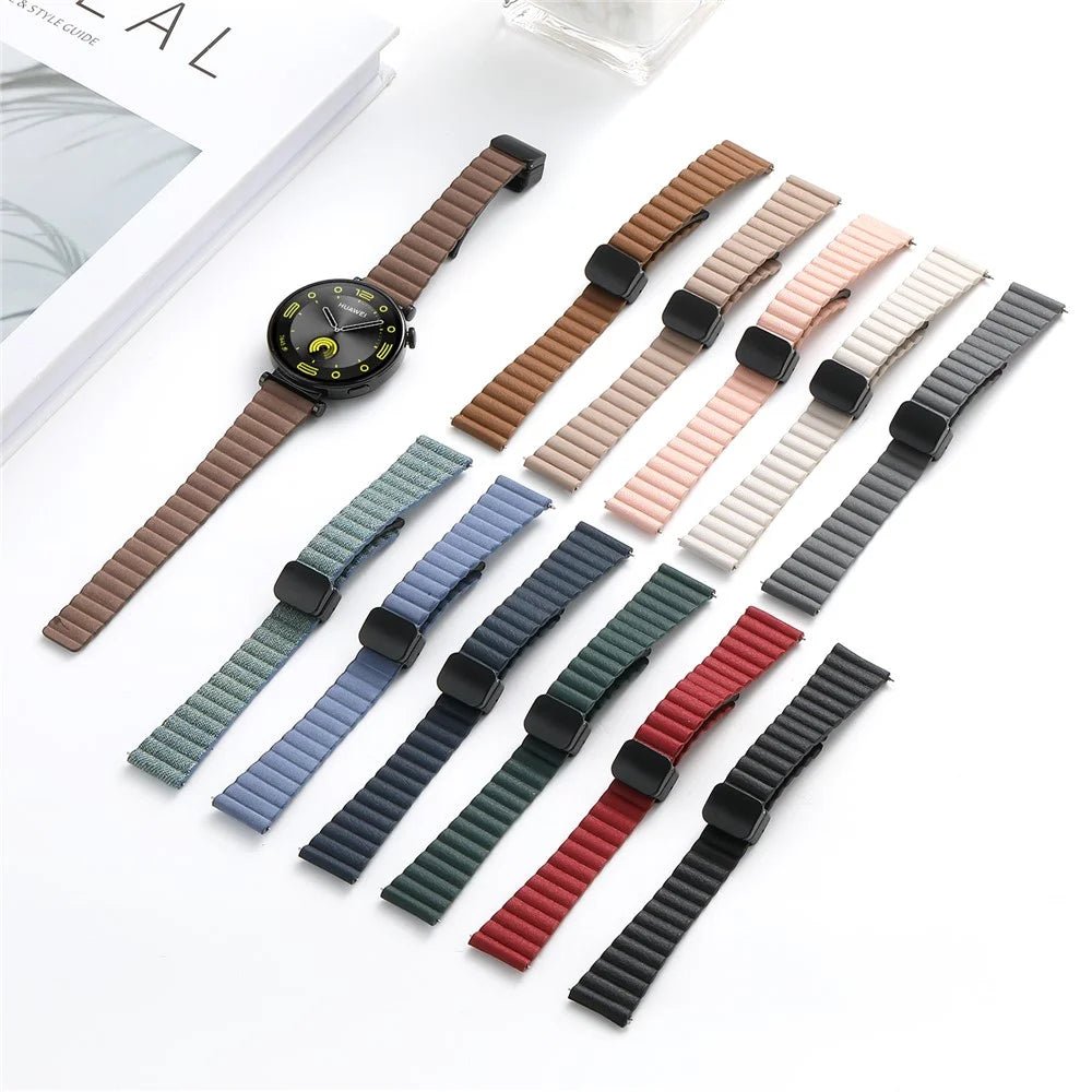 18mm Universal Watch Band Genuine Cow Leather Coated Silicone Magnetic Strap Replacement - Light Tan - 4