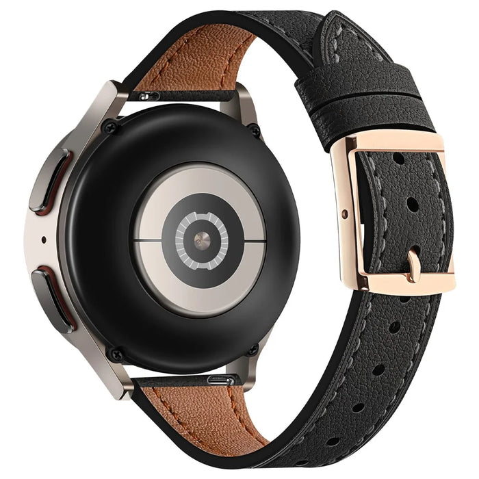 20mm Universal Smart Watch Band Genuine Cow Leather Strap Replacement - Black - 1