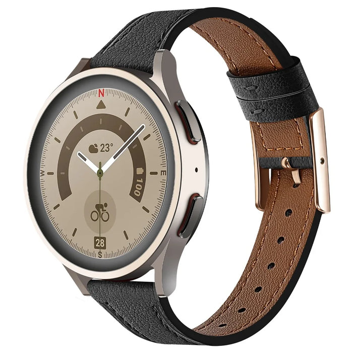 20mm Universal Smart Watch Band Genuine Cow Leather Strap Replacement - Black - 2