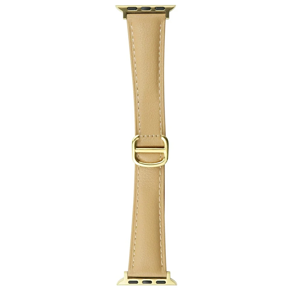 Watch Band for Apple Watch Series 11 10 42mm / 9 8 7 41mm / SE3 SE2 SE 6 5 4 40mm / 3 2 1 38mm Cowhide Leather Watch Strap - Milk Tea - 1