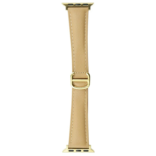 Watch Band for Apple Watch Series 11 10 42mm / 9 8 7 41mm / SE3 SE2 SE 6 5 4 40mm / 3 2 1 38mm Cowhide Leather Watch Strap - Milk Tea - 1