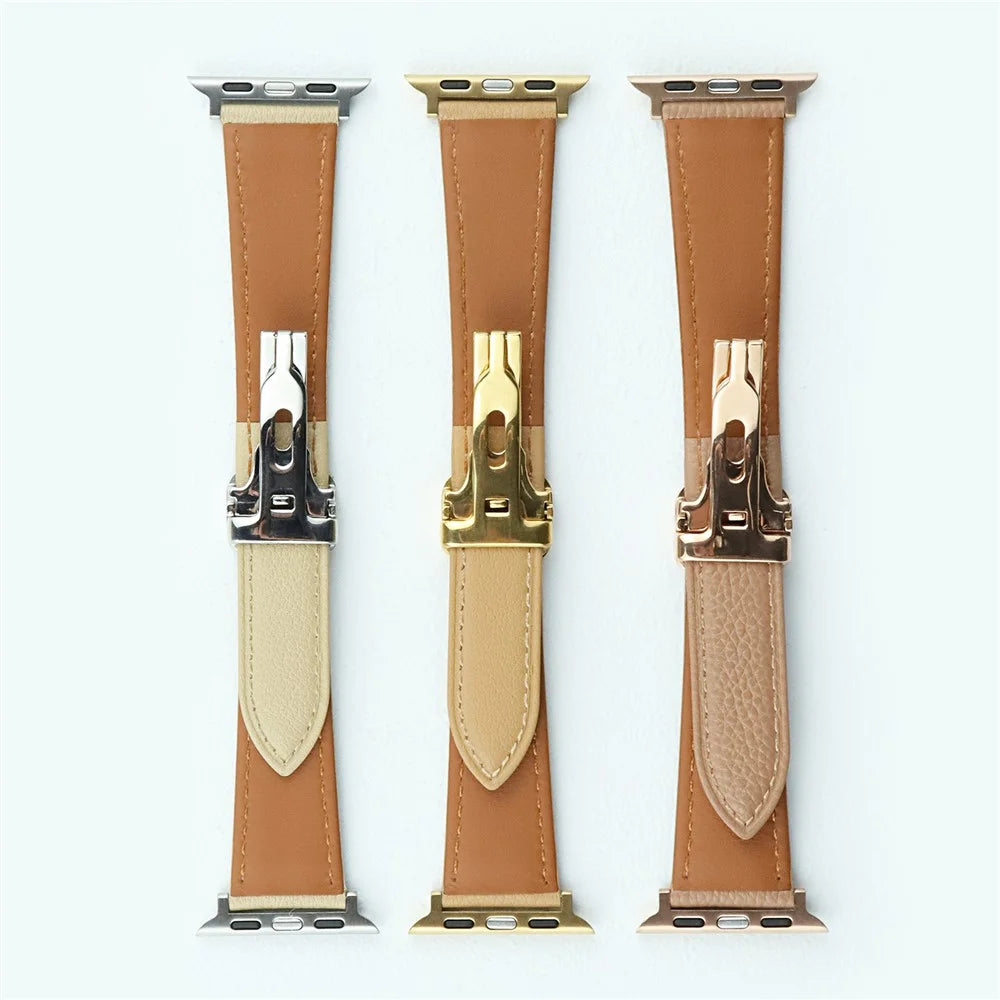 Watch Band for Apple Watch Series 11 10 42mm / 9 8 7 41mm / SE3 SE2 SE 6 5 4 40mm / 3 2 1 38mm Cowhide Leather Watch Strap - Milk Tea - 2