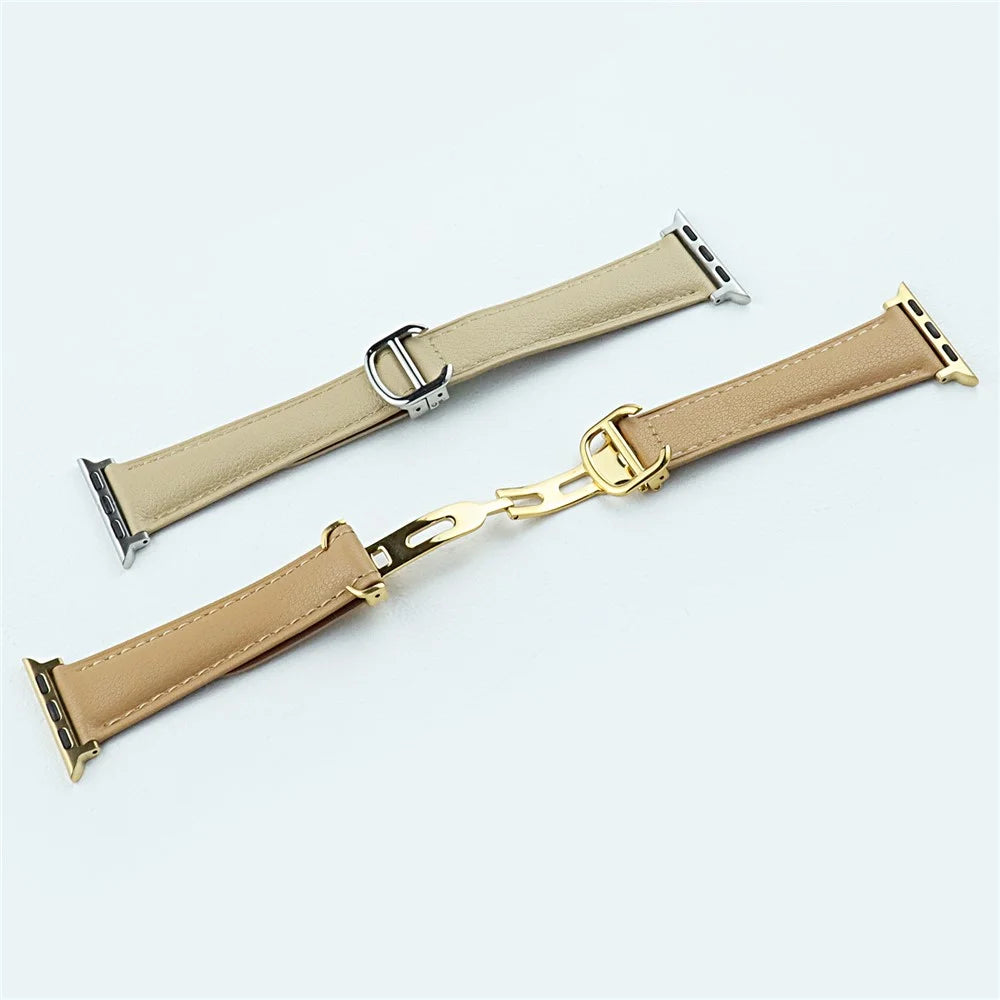 Watch Band for Apple Watch Series 11 10 42mm / 9 8 7 41mm / SE3 SE2 SE 6 5 4 40mm / 3 2 1 38mm Cowhide Leather Watch Strap - Milk Tea - 3