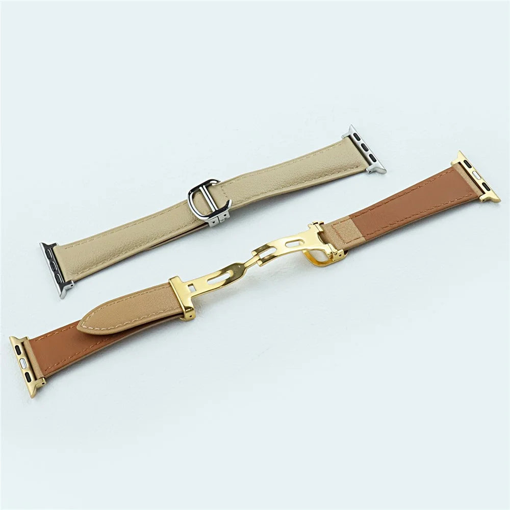 Watch Band for Apple Watch Series 11 10 42mm / 9 8 7 41mm / SE3 SE2 SE 6 5 4 40mm / 3 2 1 38mm Cowhide Leather Watch Strap - Milk Tea - 4