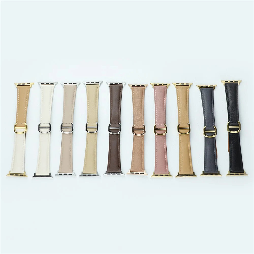 Watch Band for Apple Watch Series 11 10 42mm / 9 8 7 41mm / SE3 SE2 SE 6 5 4 40mm / 3 2 1 38mm Cowhide Leather Watch Strap - Milk Tea - 5