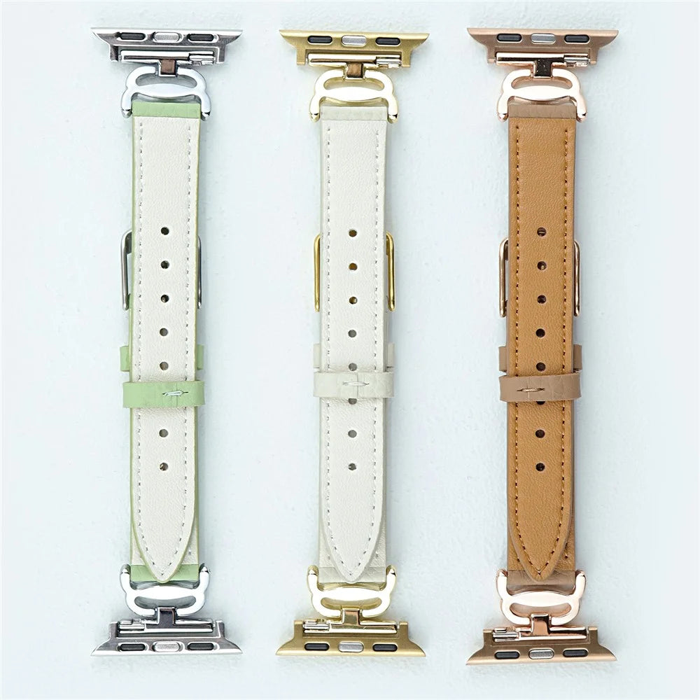 Replace Band for Apple Watch Ultra 3 2 1 49mm / Series 11 10 46mm / 9 8 7 45mm / SE3 SE2 SE 6 5 4 44mm / 3 2 1 42mm Leather Strap - White - 2