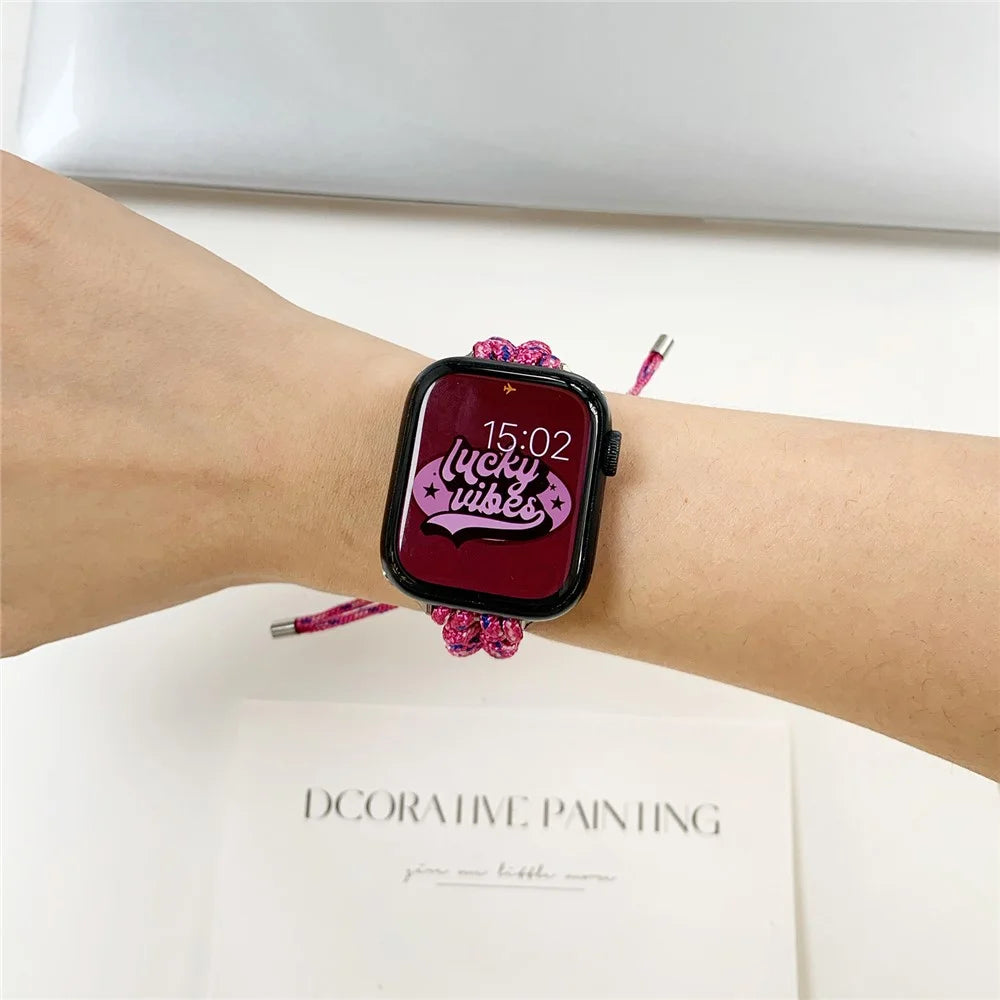 Watch Band for Apple Watch Series 11 10 42mm / 9 8 7 41mm / SE3 SE2 SE 6 5 4 40mm / 3 2 1 38mm Braided Rope Drawstring Slim Wrist Strap - Violet - 2