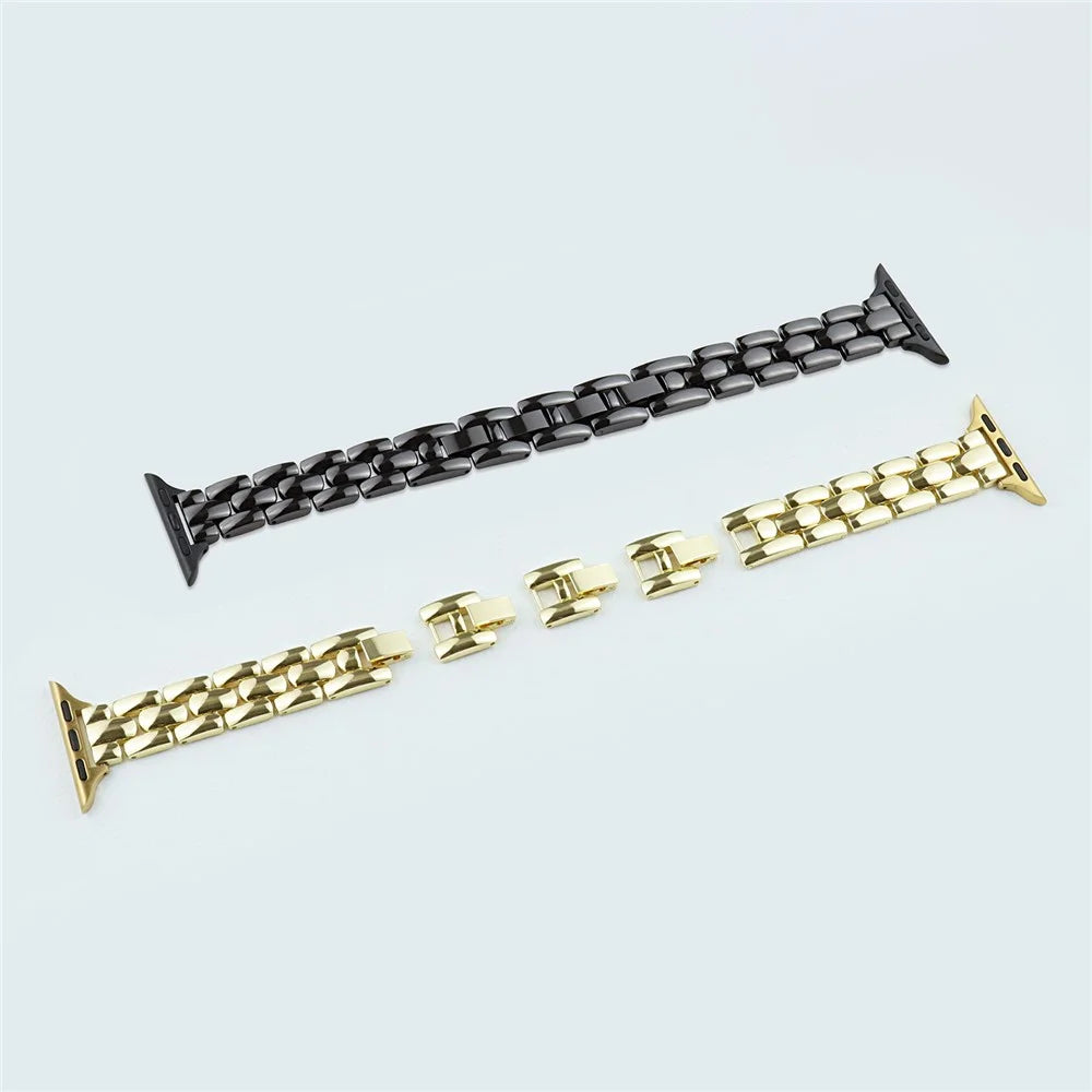 Watch Band for Apple Watch Series 11 10 42mm / 9 8 7 41mm / SE3 SE2 SE 6 5 4 40mm / 3 2 1 38mm Slim 3-Bead Watch Band - Gold+Black - 2