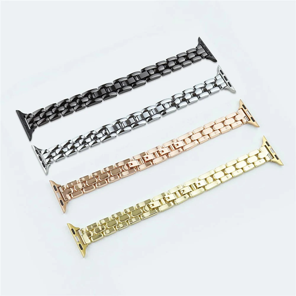Watch Band for Apple Watch Series 11 10 42mm / 9 8 7 41mm / SE3 SE2 SE 6 5 4 40mm / 3 2 1 38mm Slim 3-Bead Watch Band - Gold+Black - 3
