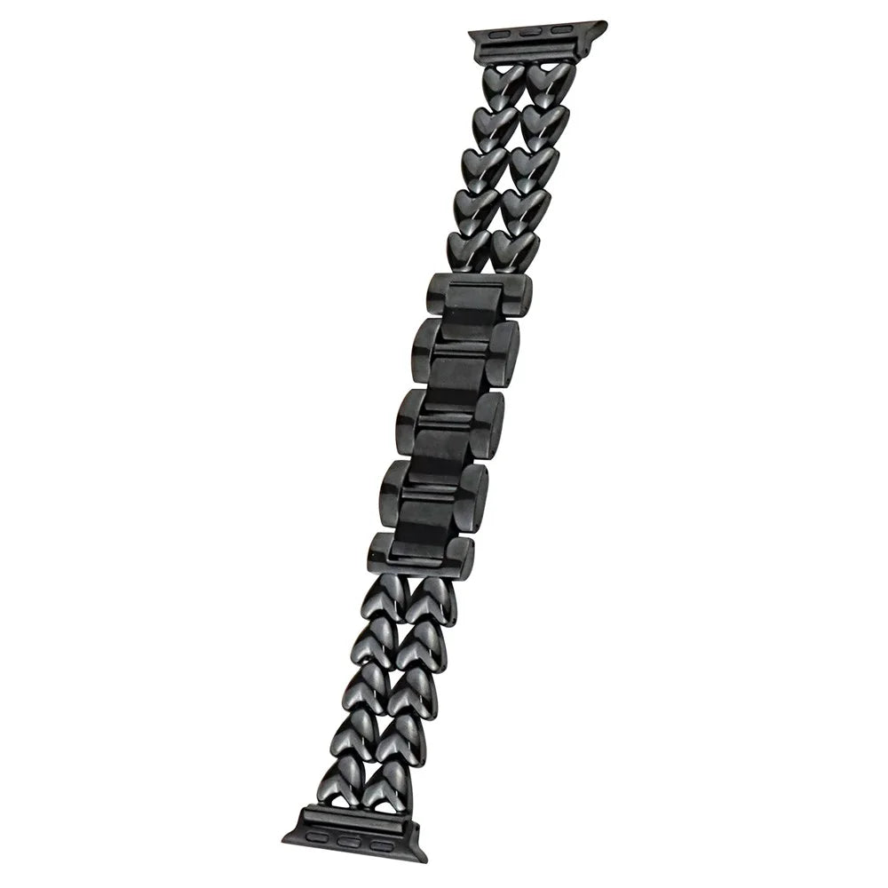 Watch Band for Apple Watch Series 11 10 42mm / 9 8 7 41mm / SE3 SE2 SE 6 5 4 40mm / 3 2 1 38mm Double-Row Heart Watch Band Bracelet - Black - 1