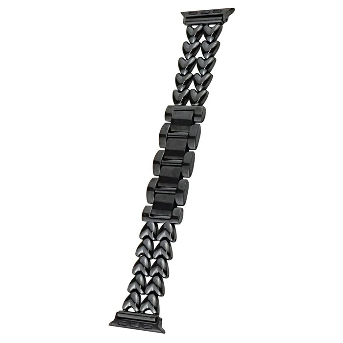 Watch Band for Apple Watch Series 11 10 42mm / 9 8 7 41mm / SE3 SE2 SE 6 5 4 40mm / 3 2 1 38mm Double-Row Heart Watch Band Bracelet - Black - 1