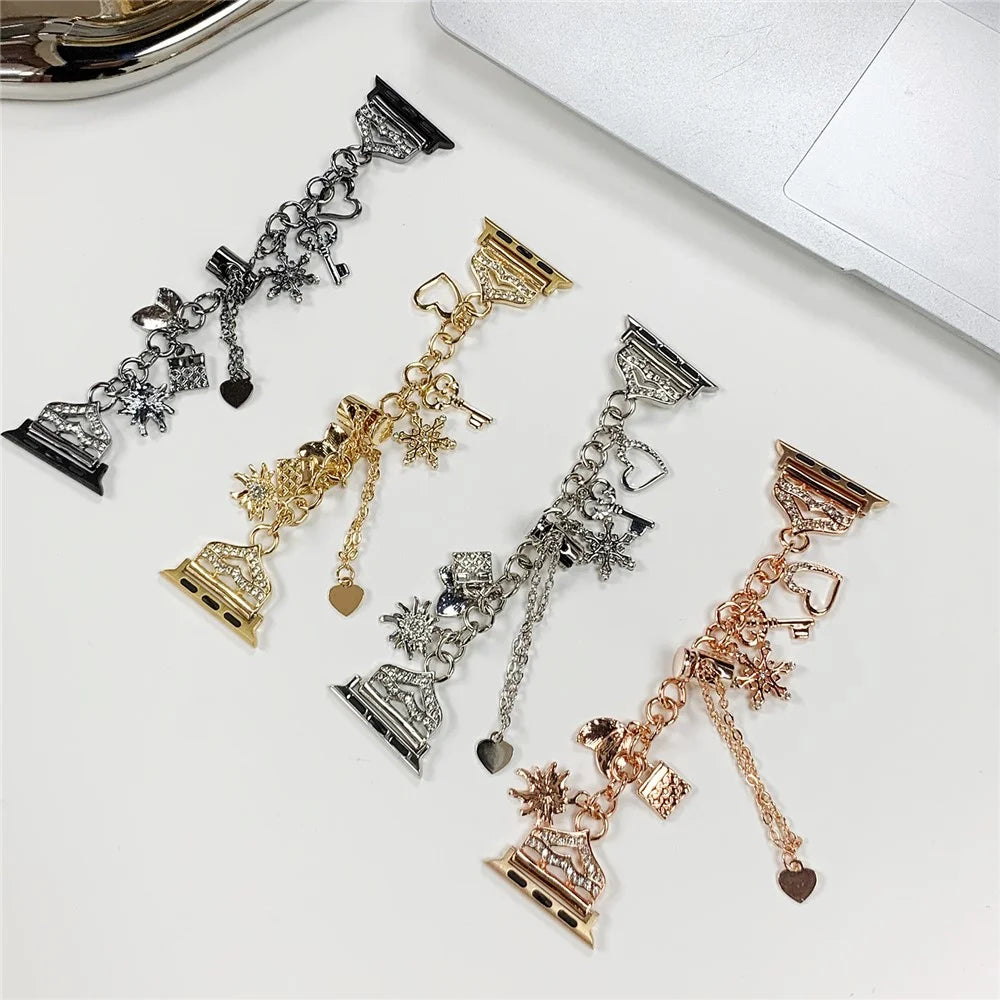 Watch Band for Apple Watch Series 11 10 42mm / 9 8 7 41mm / SE3 SE2 SE 6 5 4 40mm / 3 2 1 38mm Snowflake Charm Watch Strap - Gold - 6