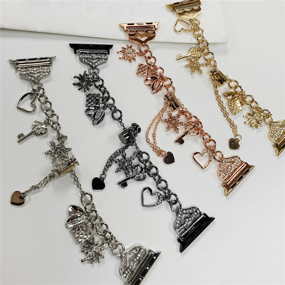 Watch Band for Apple Watch Series 11 10 42mm / 9 8 7 41mm / SE3 SE2 SE 6 5 4 40mm / 3 2 1 38mm Snowflake Charm Watch Strap - Gold - 7
