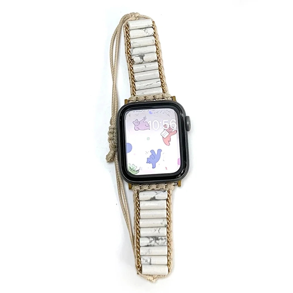 Watch Band for Apple Watch Series 11 10 42mm / 9 8 7 41mm / SE3 SE2 SE 6 5 4 40mm / 3 2 1 38mm Woven Rope Stone Strap - Ink White - 1