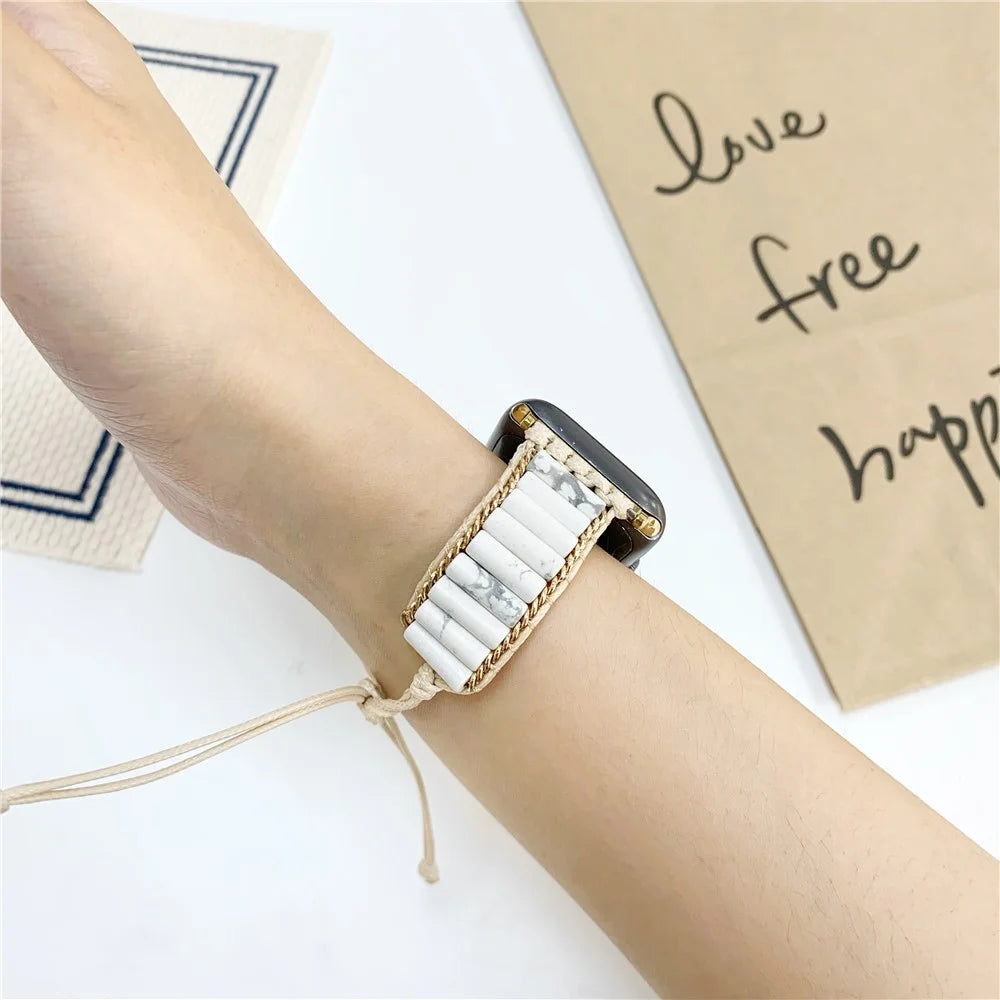 Watch Band for Apple Watch Series 11 10 42mm / 9 8 7 41mm / SE3 SE2 SE 6 5 4 40mm / 3 2 1 38mm Woven Rope Stone Strap - Ink White - 2