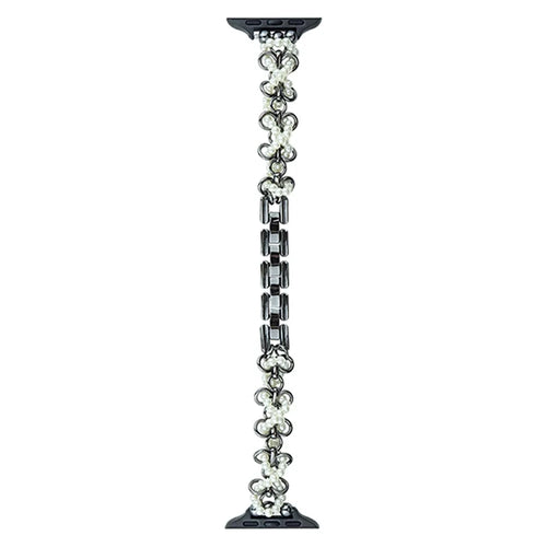 Watch Band for Apple Watch Series 11 10 42mm / 9 8 7 41mm / SE3 SE2 SE 6 5 4 40mm / 3 2 1 38mm Butterfly Pearl Strap - Black - 1
