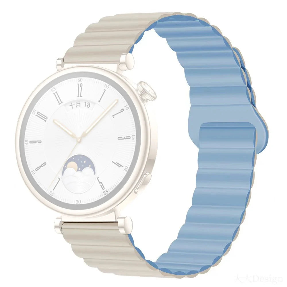 For Garmin Forerunner 265S / 255S / Venu 2S Silicone Watch Band 18mm Magnetic Wrist Strap - Antique White / Haze Blue - 1